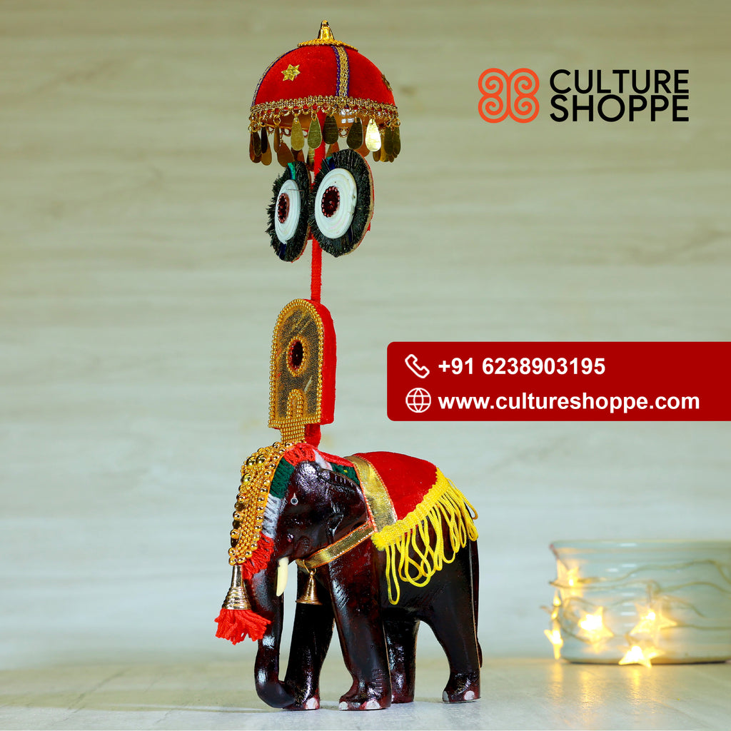 Artistry of the Pooram Elephant | Nettipattam | Alavattam | Velvet Umbrella | Hand Carved | Wooden Pooram Elephants